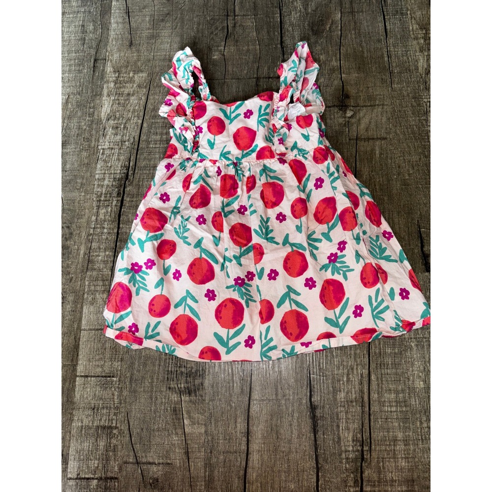 Carters Child of Mine Girls 4T Pink Fruit Floral Ruffle Strap Button Back Dress